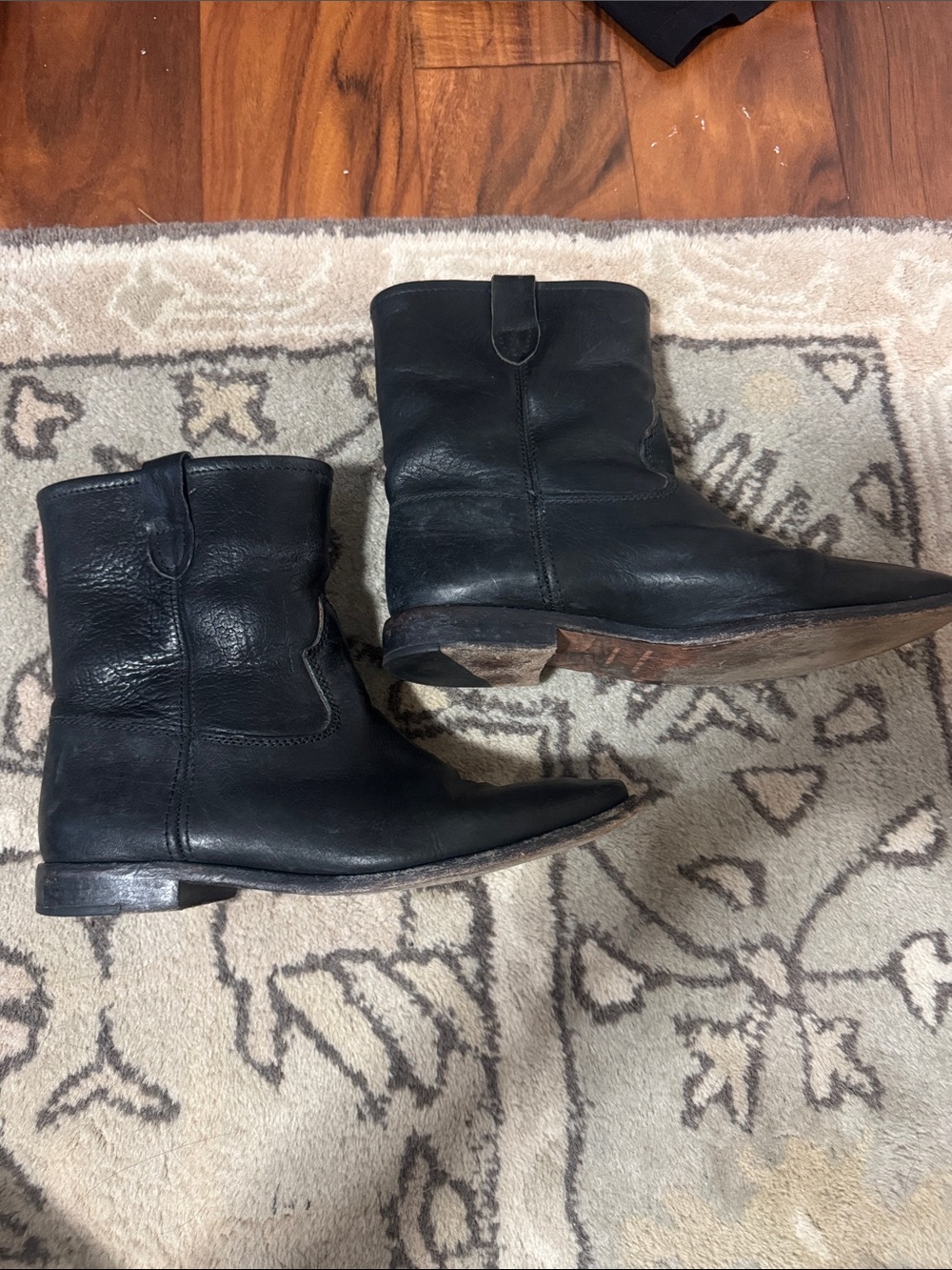 Isabel Marant Black Leather Ankle Western Booties